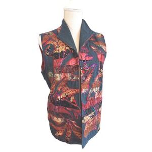 Coldwater Creek Womens Vest Size S Denim Floral Patchwork Cabincore Boho Vtg